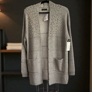 RDI Gray Pearl-Studded Cardigan